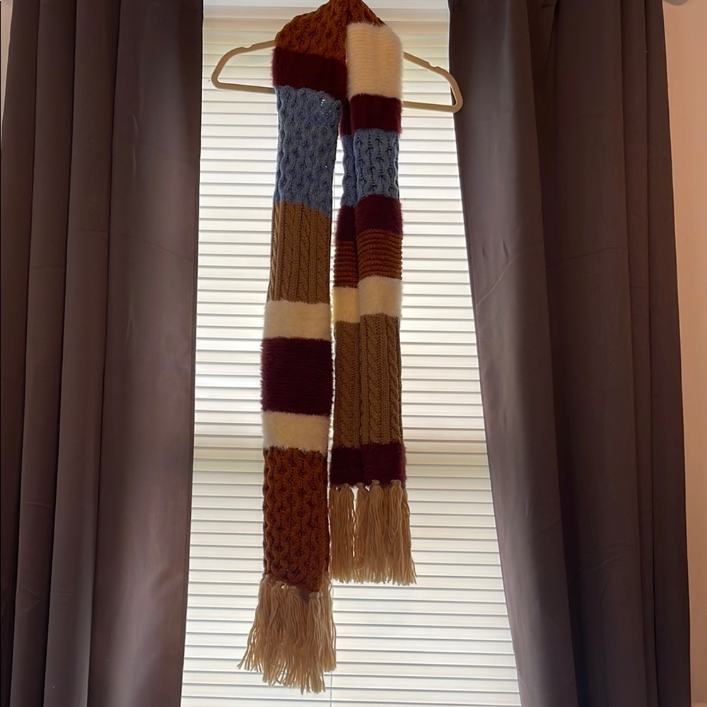 ASOS Cream and Blue Knitted Scarf with Fringe